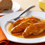 Comida a domicilio - Solomillos de pollo con salsa de naranja y cerveza