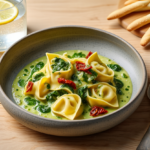 Comida a domicilio - Tortelloni 4 quesos con salsa de espinacas y tomate seco