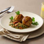 Comida a domicilio - Albóndigas de pavo con salsa de espinacas y tomate seco