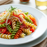 Comida a domicilio - Ensalada de pasta con brotes de soja y jamón york