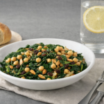 Comida a domicilio - Salteado de espinacas con garbanzos y almendras