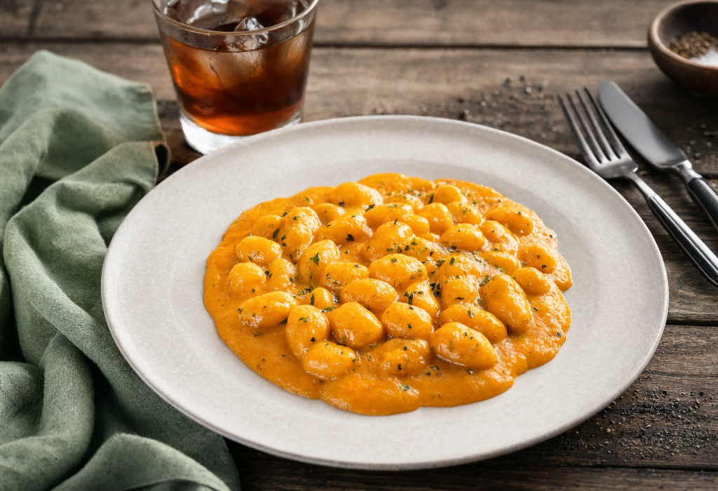 Ñoquis con salsa de boniato y leche de coco